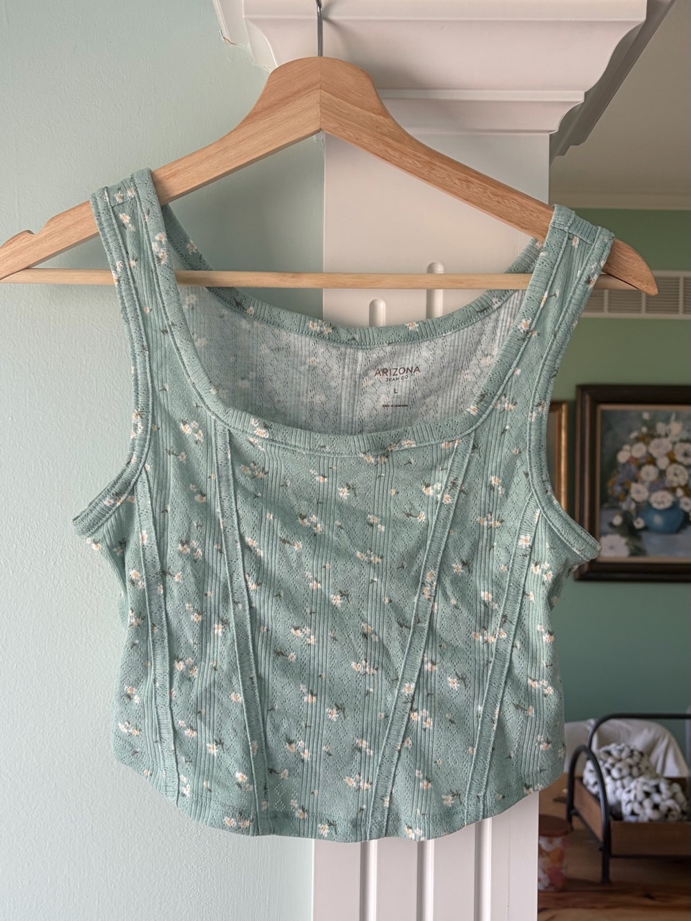 Arizona Jean Company Mint Green Floral Ribbed Tank Top